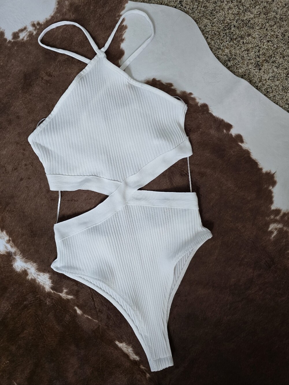 ZARA RIBBED BODYSUIT, WHITE L
